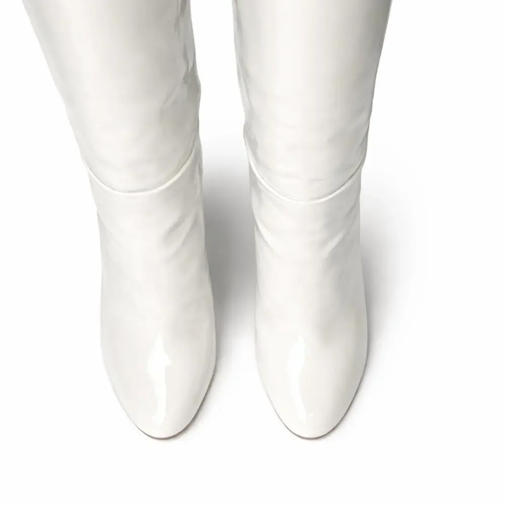 NWOB Aquazzura Brera 105 White Patent Leather Knee-High Boots Size 36.5 NWT